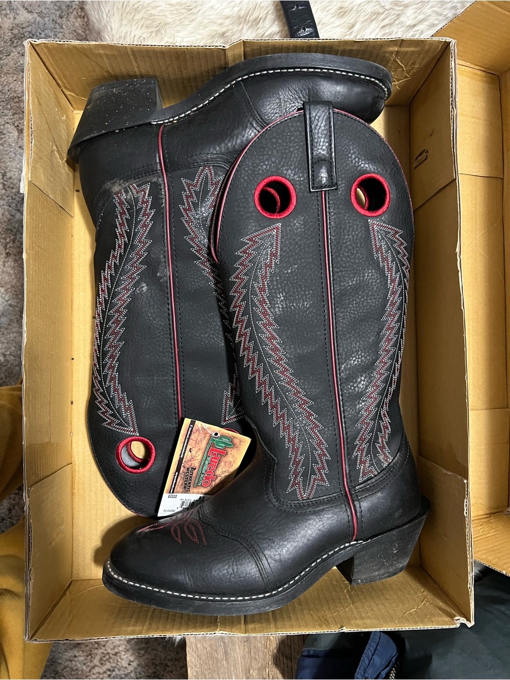 Mens Black Cowboy Boots with Red Stitching